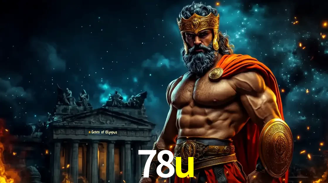 O poderoso Zeus do jogo de slot Gates of Olympus em frente ao seu templo, pronto para lançar multiplicadores divinos e prêmios épicos no cassino online 78u.