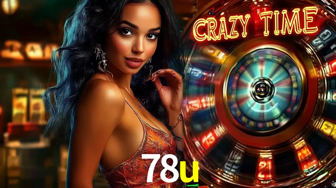 Mulher elegante ao lado da vibrante roda da fortuna do jogo de cassino ao vivo Crazy Time, um dos game shows mais populares e cheios de prêmios do 78u.